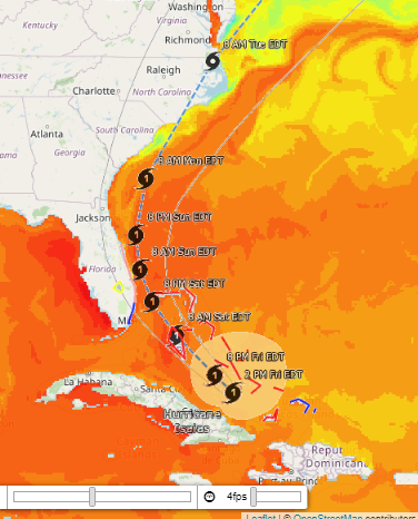 screenshot of OOMG's interactive hurricane information site