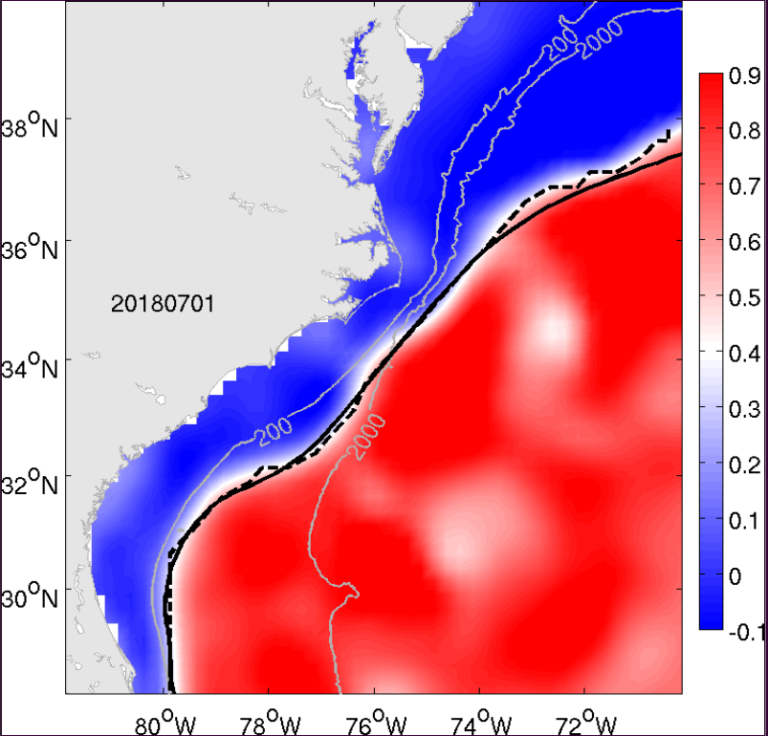 Gulf Stream position and sea surface height off US east coast